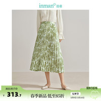 茵曼（INMAN）薄荷曼波法式晕染印花清新百褶半身裙2024春女装新款优雅显瘦A字 绿色 M