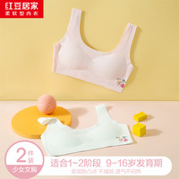 红豆居家红豆内衣女可爱舒适轻柔少女无痕内衣抹胸学生防凸文胸 两件装（白色加粉色） 80B