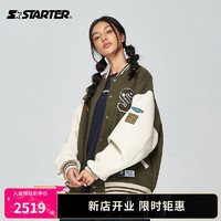 STARTER棒球夹克男女同款秋季美式复古宽松休闲外套 卡其绿 S