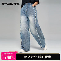 STARTER  牛仔长裤男女同款宽松阔腿潮流休闲长裤 靛蓝色 XL