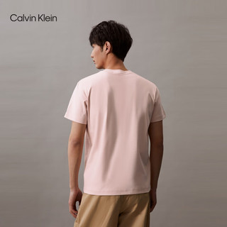 Calvin Klein Jeans24春夏男士简约镂空字母纯棉休闲圆领短袖T恤J325376 TF6-贝壳粉 M