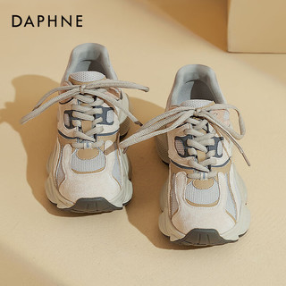 达芙妮（DAPHNE）厚底轻便老爹鞋女2024春季网面透气百搭显脚小时尚休闲运动鞋 杏色 38