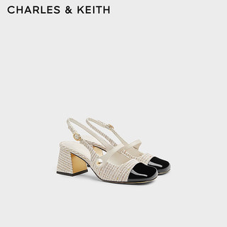 CHARLES&KEITH24春法式拼色方头粗跟玛丽珍鞋CK1-60361507 Cream奶白色 35