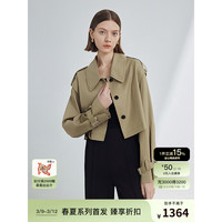 朗姿法式短款气质外套女高级感通勤休闲洋气2024年春薄款风衣 卡其绿色 S