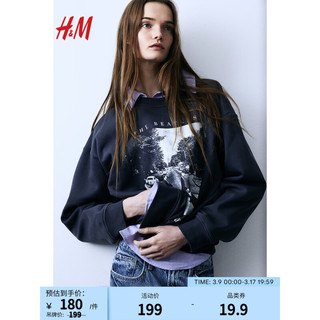 H&M女装卫衣2024春季潮流时尚复古图案圆领长袖上衣1056840 深灰色/The Beatles 165/96A