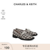 CHARLES＆KEITH春季女鞋CK1-70580175女士珠花饰粗跟乐福鞋单鞋女 Black黑色 35