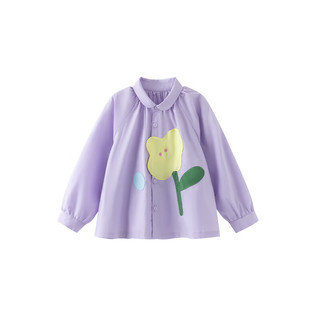 papa爬爬春季儿童衬衫花朵贴布造型女宝宝纯棉上衣可爱洋气百搭潮 紫色 120cm