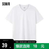 森马（Semir）短袖T恤男2024夏纯色修身V领上衣净色百搭休闲装109324100139 XXL 白色调00311