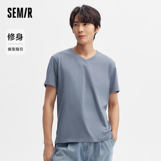 Semir 森马 短袖T恤男2024夏纯色修身V领上衣净色百搭休闲装109324100139 XXL 灰色调00322