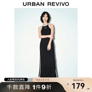 UR2024夏季女装复古运动风拼色贴标长款S型连衣裙UWV740026 正黑 S