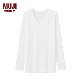 无印良品 MUJI 男式 冬季内衣 V领长袖T恤 保暖衣 秋衣 米白色 XL