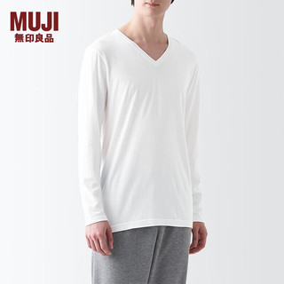 无印良品（MUJI）男式 棉冬季 V领 长袖T恤 打底衫 白色 XXL
