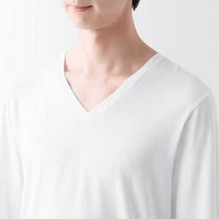 无印良品（MUJI）男式 棉冬季 V领 长袖T恤 打底衫 白色 XXL