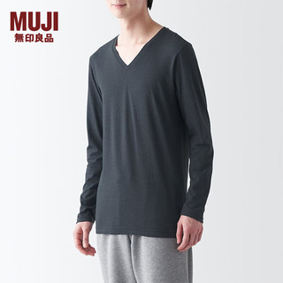 无印良品（MUJI）男式 棉冬季 V领 长袖T恤 打底衫 深灰色 XXL