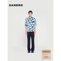 SANDRO2024早春男装时尚撞色印花装饰短袖衬衫上衣SHPCM01005 47/蓝色 S