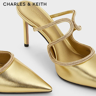 CHARLES&KEITH24春链条尖头细高跟包头凉穆勒拖CK1-60280428 Gold金色 40