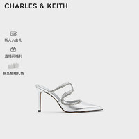 CHARLES&KEITH24春链条尖头细高跟包头凉穆勒拖CK1-60280428 Silver银色 39