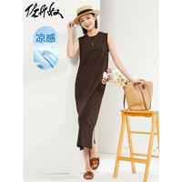 佐丹奴裙子女装黑科技凉感针织开叉圆领背心连衣裙05464462 88法咖 L
