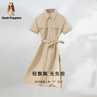 Hush Puppies暇步士女装2024夏季透气亚麻混纺简约通勤衬衫连衣裙 128米白 M