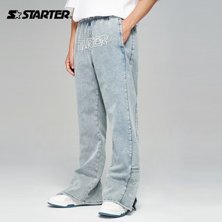 STARTER | 牛仔长裤男女同款宽松直筒型休闲裤子 靛蓝色 M