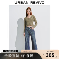 URBAN REVIVO UR2024春季女装时髦复古猫须水洗阔腿牛仔长裤UWH840024 蓝色 29