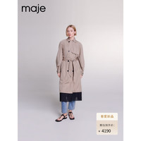 Maje2024早春女装时尚气质系带美拉德长款风衣外套MFPOU01194 灰褐色 T38