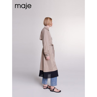 Maje2024早春女装时尚气质系带美拉德长款风衣外套MFPOU01194 灰褐色 T38