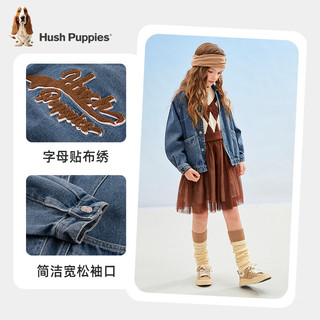 暇步士（Hush Puppies）童装儿童女大童春秋季牛仔外套舒适简约时尚个性 浅牛仔 130cm