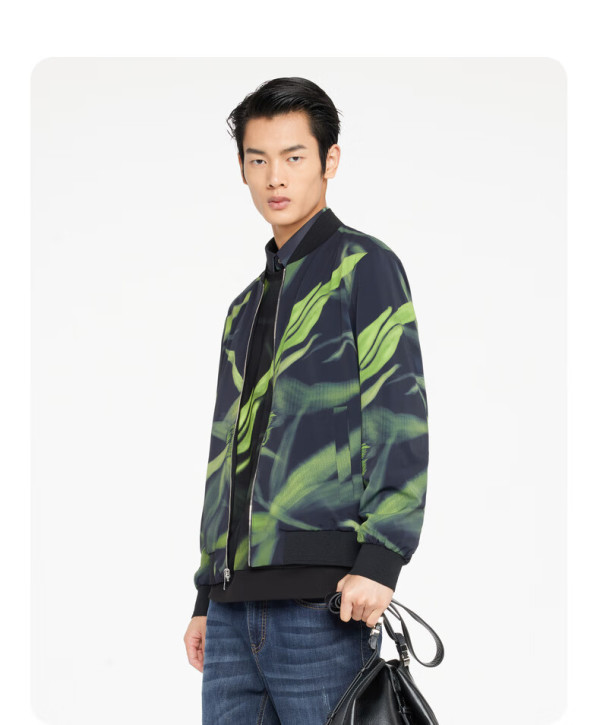 劲霸男装(k-boxing)商务休闲时尚印花短款春季夹克男fkdr1149 黑色