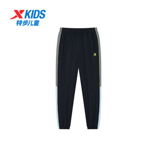 特步（XTEP）儿童童装男女童大童百搭舒适休闲梭织运动长裤 纯正黑 170cm