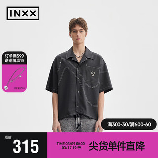英克斯（inxx）APYD 时尚潮牌夏休闲短袖衬衣男女同款APE2040602 黑色 S