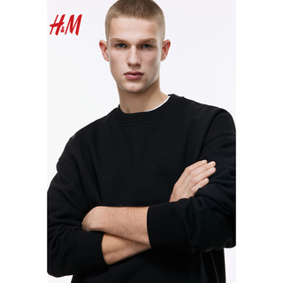 H&M男装卫衣2024春季柔软舒适休闲大廓形棉质长袖上衣1035204 黑色027 180/116A