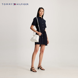 TOMMY HILFIGER【清爽条纹】24春夏女装系带斜纹中长宽松衬衫连衣裙42035 藏青色DW5 36