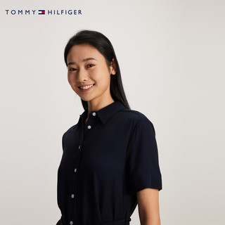 TOMMY HILFIGER【清爽条纹】24春夏女装系带斜纹中长宽松衬衫连衣裙42035 藏青色DW5 36