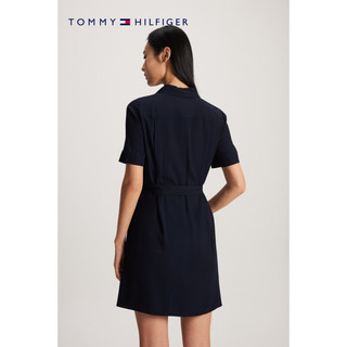 TOMMY HILFIGER【清爽条纹】24春夏女装系带斜纹中长宽松衬衫连衣裙42035 藏青色DW5 34