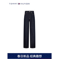 TOMMY HILFIGER24春季女装棉麻混纺潮流刺绣宽松直筒牛仔裤WW0WW41306 深灰色1AP 28