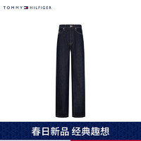 TOMMY HILFIGER24春季女装棉麻混纺潮流刺绣宽松直筒牛仔裤WW0WW41306 深灰色1AP 27