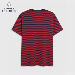 布克兄弟（BrooksBrothers）男士24早春棉刺绣LOGO条纹短袖T恤 B645-红色 XL