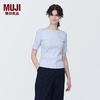 无印良品（MUJI） 女式 弹力罗纹织 圆领短袖T恤打底衫女款内搭五分袖早春 浅蓝色 S  155/80A