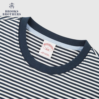 布克兄弟（BrooksBrothers）男士24早春棉刺绣LOGO条纹短袖T恤 B475-藏青色 XXL