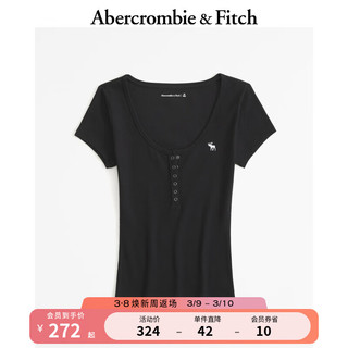 ABERCROMBIE & FITCH女装 24春夏圆领T恤上衣小麋鹿亨利式短袖 358101-1 黑色 XS (160/84A)