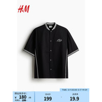 H&M男装2024春季休闲舒适宽松版型棒球衫1214780 黑色/白色 175/100A