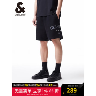 杰克·琼斯（JACK&JONES）夏季松紧腰头肌理感字母胶印略宽松休闲短裤男装22429F032 E40黑色 190/92A/XXLR