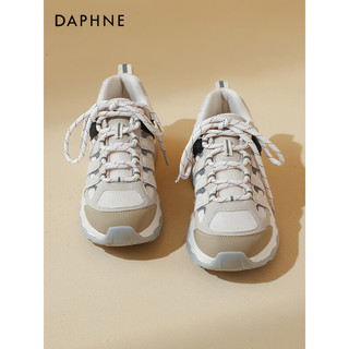 达芙妮（DAPHNE）厚底增高登山鞋女冬季百搭舒适跑步鞋休闲运动老爹鞋女 米黑色 37