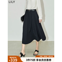 丽丽 LILY2024夏女装气质通勤款百搭垂坠感显瘦A字黑色高腰半身裙 510黑 L