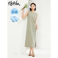 佐丹奴裙子女装黑科技凉感针织开叉圆领背心连衣裙05464462 45银鼠褐 M