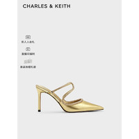 CHARLES&KEITH24春链条尖头细高跟包头凉穆勒拖CK1-60280428 Gold金色 36