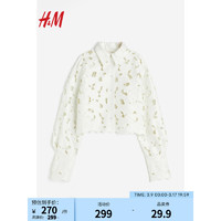 H&M女士衬衫2024春优雅镂空刺绣缎质衬衫1226133 白色 170/116A XL