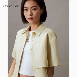 Calvin Klein Jeans24春夏女士简约字母印花含亚麻短款短袖衬衫J223335 LFU-豆汁黄 S