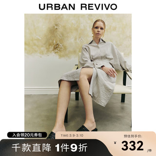 UR2024春季女装通勤气质衬衣式后开叉倒T型连衣裙UWH740009 绿卡其 L